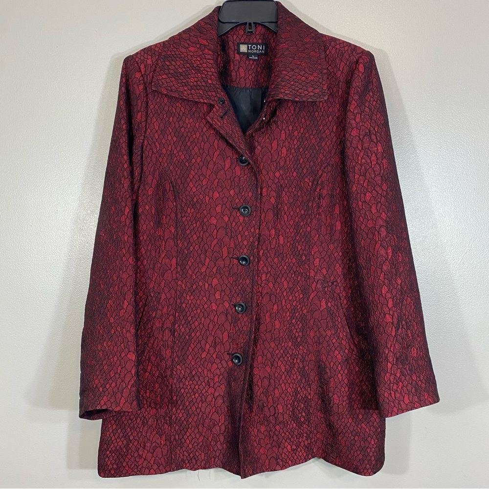 Toni Morgan Jacket, Large, Button Front, Red Snak… - image 1